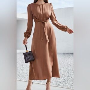 SHEIN Elegant Brown Long Sleeve Dress